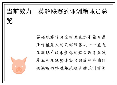 当前效力于英超联赛的亚洲籍球员总览