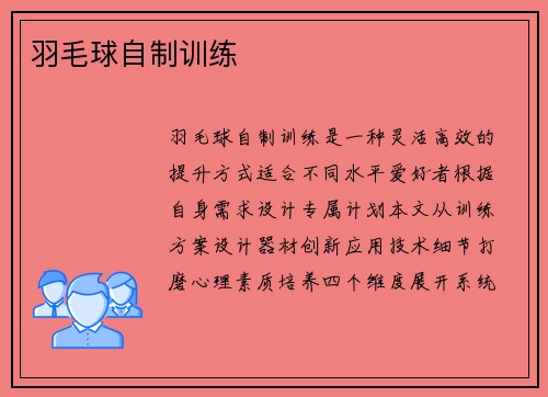羽毛球自制训练